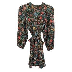 Smith & Quinn Tuckernuck Palmer Ballon Sleeve Mini Tie Waist Dress Green Floral